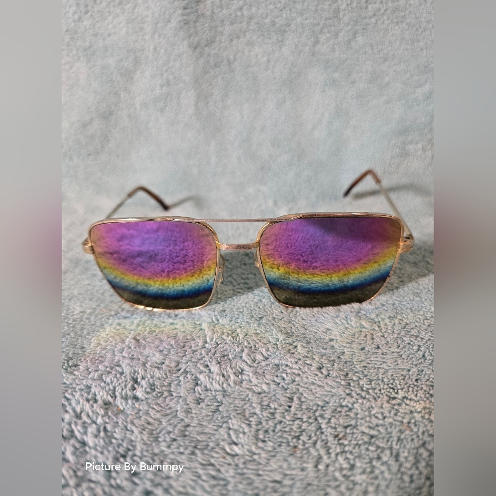Vintage R.O.C. Sunglasses With Multi Color Lens & Gold Frames